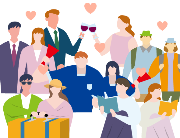 6組の婚約者たちのイラスト