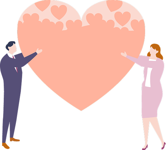 ハートを支える男女のイラスト