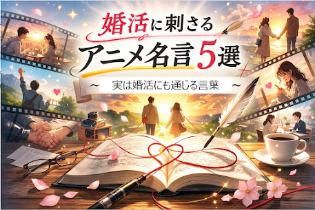 婚活に刺さるアニメ名言5選
～実は婚活にも通じる言葉～
 
こんにちは！ 横浜駅徒歩3分、結婚相談所 IBJメンバーズ横浜店です。
 
婚活の相談をしていると、考え方ひとつで進み方が変わることがあります。
なんとか意図が伝わるように言葉を選ぶものの、「ちょっとよく分かりません…」とご意見をいただくこともしばしば。
カウンセラーとして、私が考えている前提やイメージを分かりやすくお伝えするにはどうしたらいいんだろう？
 
……ん？イメージ？
ということで今回は、婚活にも応用できそうなアニメの名言を抜粋してみました。
ぜひアニメ好きのみなさんにも響きますように🎵
今日は、婚活にも通じるアニメの名言を5つ紹介します。
 
********
「魔法はイメージの世界だよ」
作品：葬送のフリーレン
 
この言葉は、魔法を使うためにはまず「できるイメージ」が必要という意味のセリフです。
これ、婚活にもすごく似ています。
 
婚活が進みやすい人は「いい人がいない」ではなく「どんな関係を作りたいかな」と未来をイメージしています。
逆に「どうせ合わない」「どうせうまくいかない」と思っていると、その前提で相手を見てしまうこともあります。
婚活は、相手を探す活動でもありますが、どんな未来を作りたいかを考える活動でもあります。
 
********
「あきらめたらそこで試合終了ですよ」
作品：SLAM DUNK
 
有名なセリフですよね^^
婚活でも実はよくあるのが「もういい人いない気がします」「ちょっと疲れました」という気持ち。
 
もちろん休憩は大事です。
でも、少し視点を変えたり活動の仕方を変えたりすると急にご縁が動き始めることもあります。
 
婚活は短距離走ではなく、どちらかというと長距離走。
少しペースを整えながら続けていくことも大切です。
 
********
「自分なんかダメだと思いこむことだよ」
作品：ドラえもん
 
この言葉、シンプルですが婚活でもとても大事なポイントです。
婚活をしていると「自分なんて選ばれないかも」「相手のレベルが高すぎるかも」と感じることもあります。
 
でも、最初から自分の可能性を狭めてしまうのはもったいないこと。
婚活は自分の価値を下げる活動ではなく自分に合う人を探す活動です。
 
********
「遠回りこそが俺の最短の道だった」
作品：僕のヒーローアカデミア
 
婚活をしていると「もっと早く結婚したかった」「周りはもう結婚しているのに」と感じることもあります。
でも実際に結婚された方のお話を聞くと「このタイミングだったから出会えた」「いろいろ経験したから今の相手と合った」ということもよくあります。
 
遠回りに感じる時間も、あとから振り返ると必要な時間だったと思えることもあります。
 
********
「仲間を信じることだ」
作品：ONE PIECE
 
婚活は、どうしても一人で頑張る活動になりがちです。
でも、うまくいく人ほど周りのサポートを上手に使っています。
友人に相談したり、カウンセラーに客観的な意見をもらったり。
 
婚活は一人で戦う必要はありません。
一緒に作戦を考える人がいると、見える景色が変わることもあります。
 
********

婚活も同じで、少し考え方を変えるだけで見える景色が変わることがあります。
もしかしたら皆さんの身近にも響く言葉があるのではないでしょうか。
 
婚活は一人で頑張るものではなく作戦を一緒に考える活動でもあります。
 
まずは無料カウンセリングから！横浜店でお待ちしております！